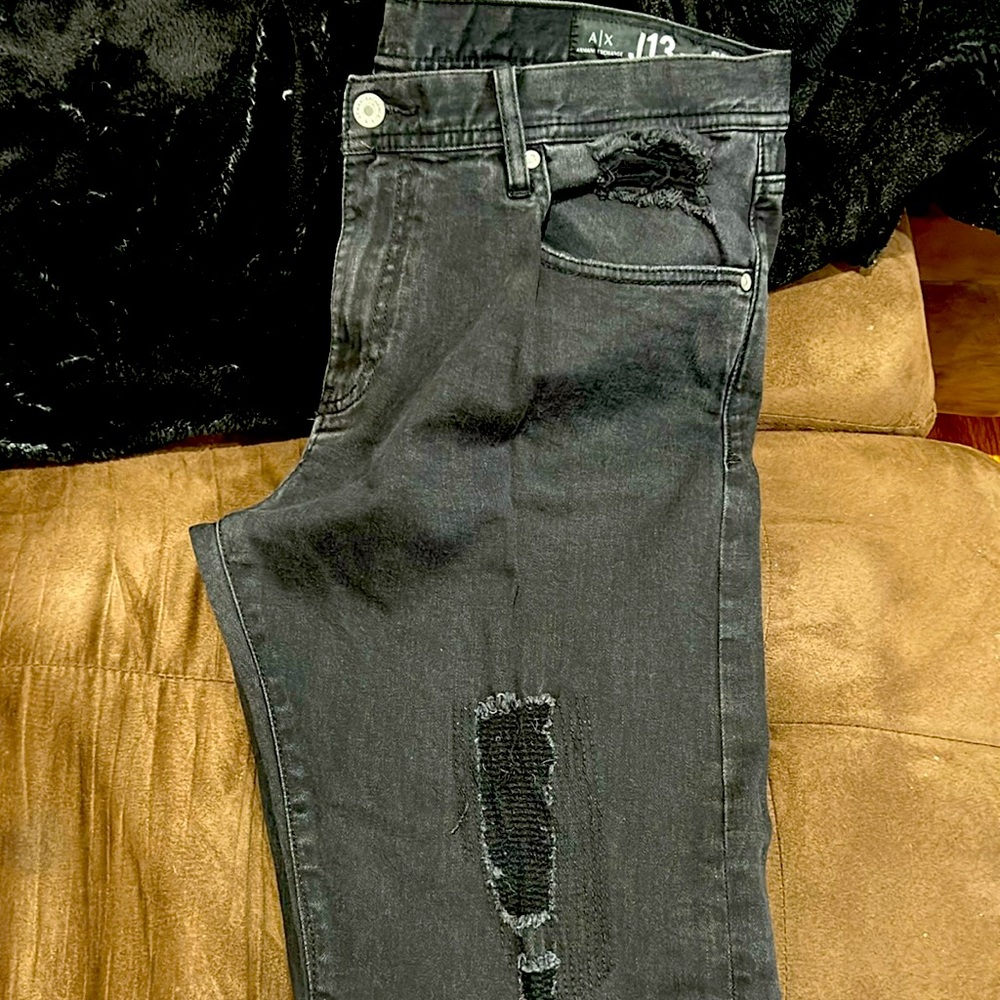 Armani exchange size 36 slim fit vintage black ripped jeans